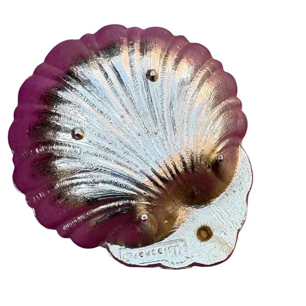 Vintage Seashell Trinket Dish Purple Gem‎ Pearl Accent